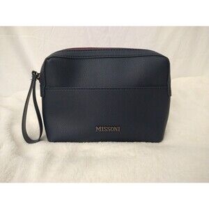 Missoni Blue Vegan Leather Cosmetic Travel Pouch Wristlet Purse New Without Tags
